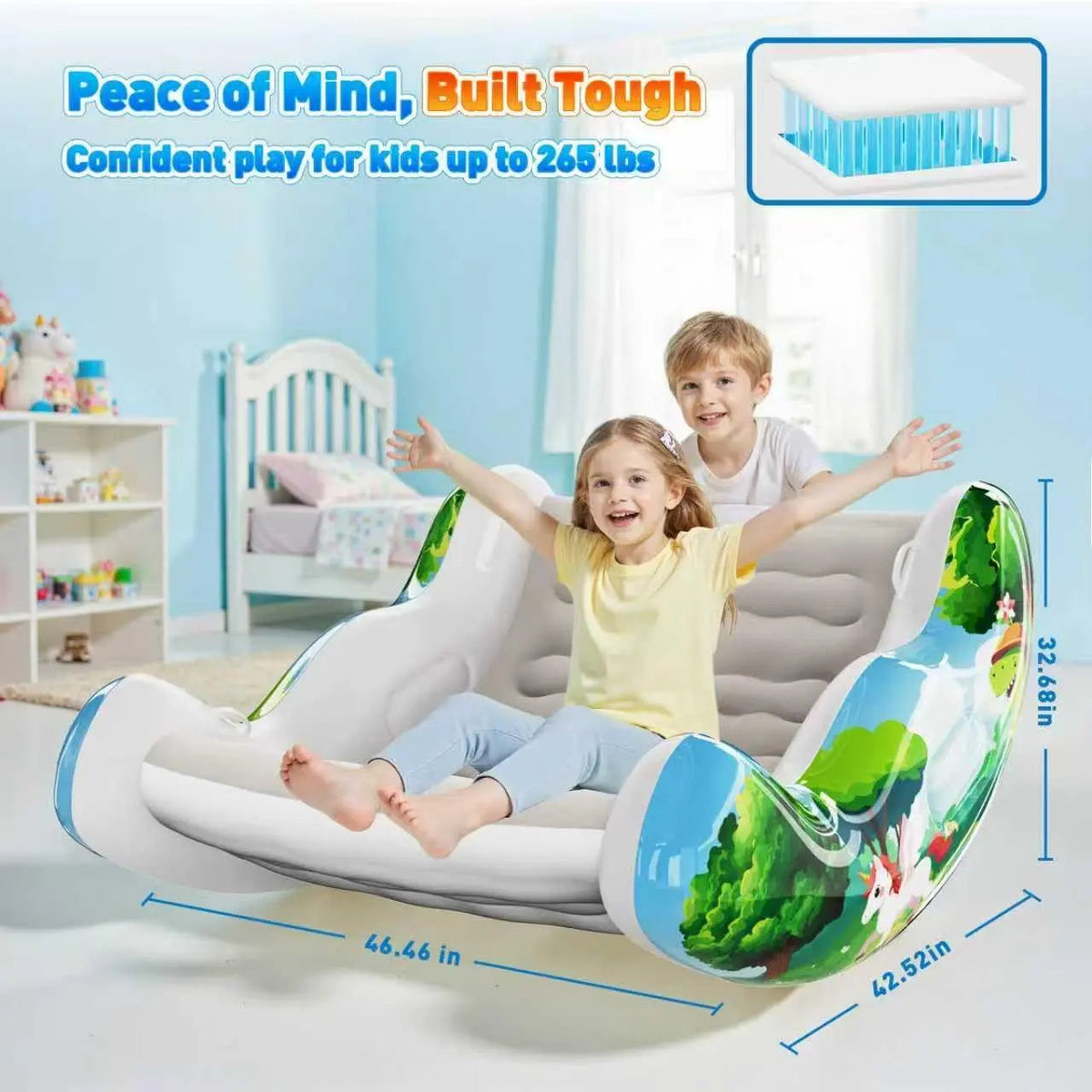 🧸 Inflatable Sensory Rocking Chair for Kids | Montessori Air Cloud Rocker Sofa for Ages 3–8,Sensory Room Supply for Autism ADHD, Premium Leak-Proof PVC, Portable Inflation, Self-Soothing Motor Skills Training Birthday Cool Gift.