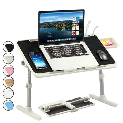 ⏰ Clearance sale ends today!💻 Adjustable Laptop Lap Desk with USB Ports, Mini Fan & LED Light | Foldable Bed Tray with Storage Drawer