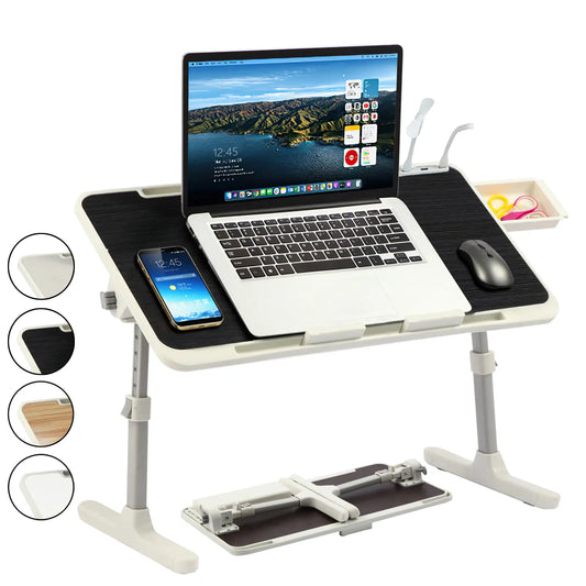 ⏰ Clearance sale ends today!💻 Adjustable Laptop Lap Desk with USB Ports, Mini Fan & LED Light | Foldable Bed Tray with Storage Drawer