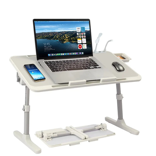 ⏰ Clearance sale ends today!💻 Adjustable Laptop Lap Desk with USB Ports, Mini Fan & LED Light | Foldable Bed Tray with Storage Drawer