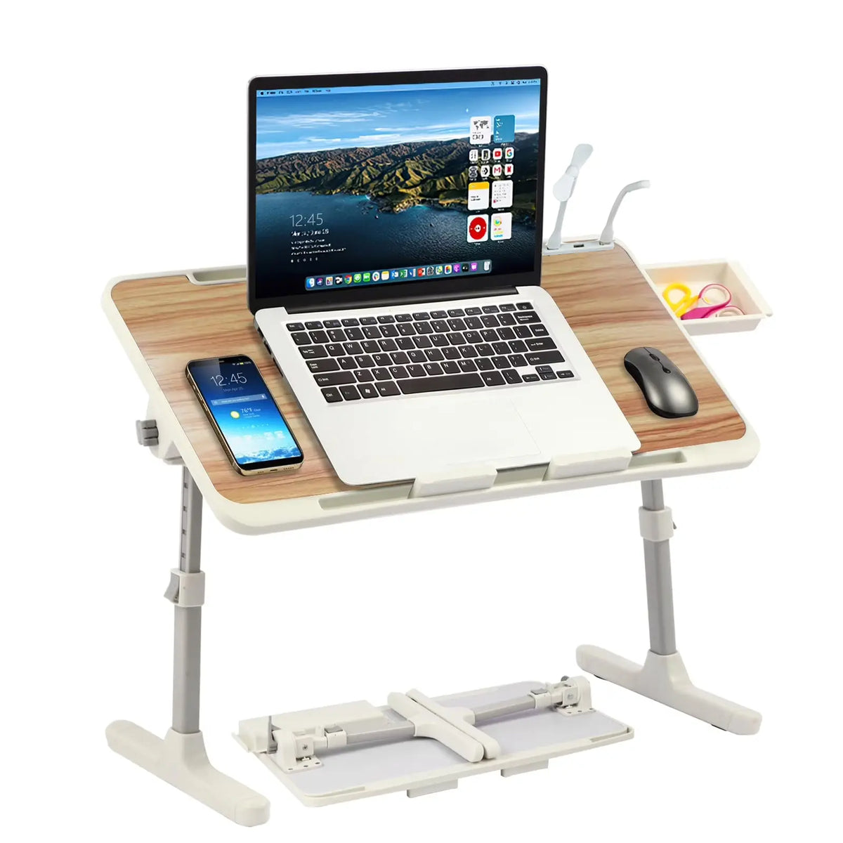 ⏰ Clearance sale ends today!💻 Adjustable Laptop Lap Desk with USB Ports, Mini Fan & LED Light | Foldable Bed Tray with Storage Drawer