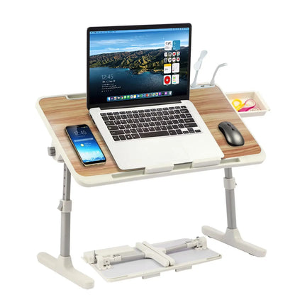 ⏰ Clearance sale ends today!💻 Adjustable Laptop Lap Desk with USB Ports, Mini Fan & LED Light | Foldable Bed Tray with Storage Drawer