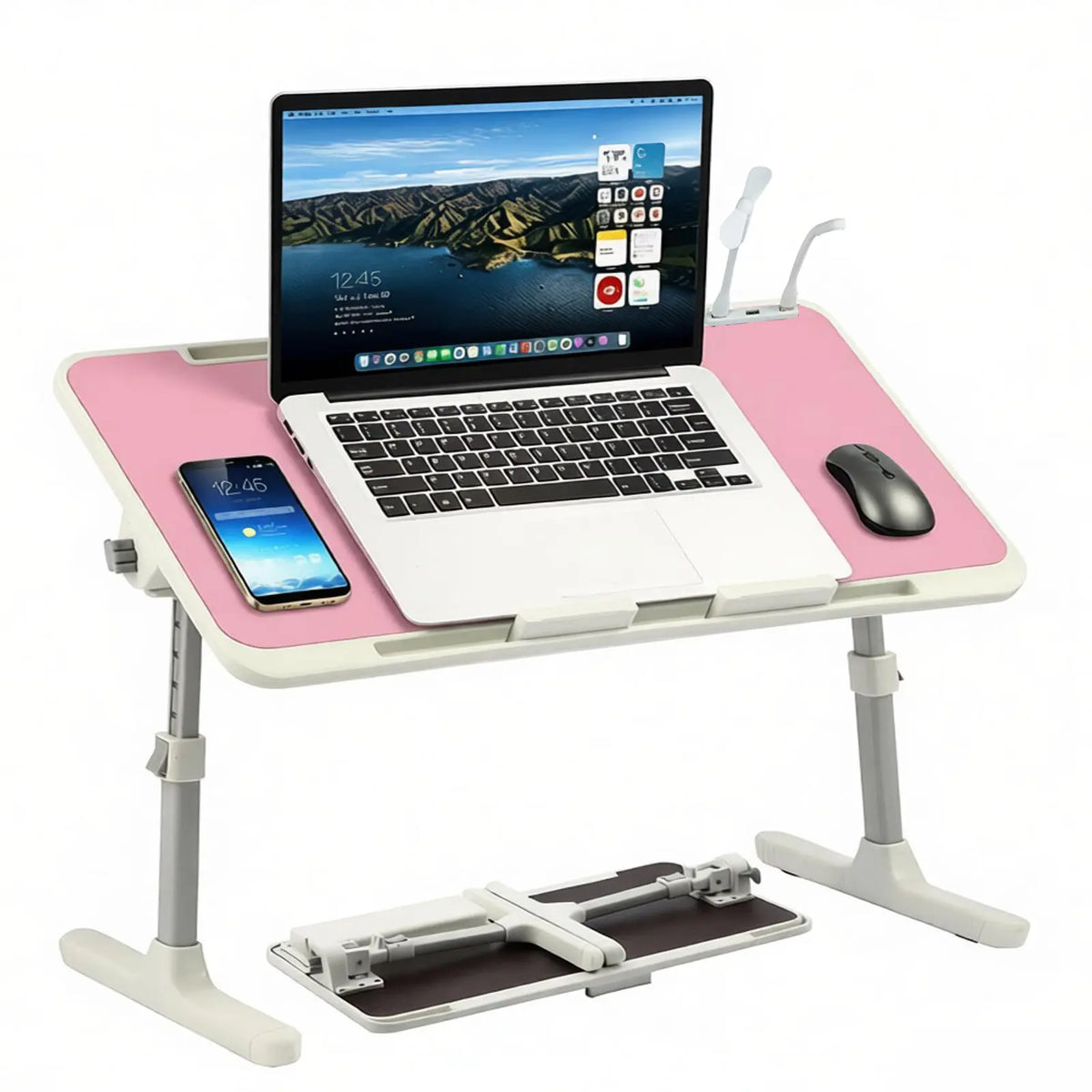⏰ Clearance sale ends today!💻 Adjustable Laptop Lap Desk with USB Ports, Mini Fan & LED Light | Foldable Bed Tray with Storage Drawer