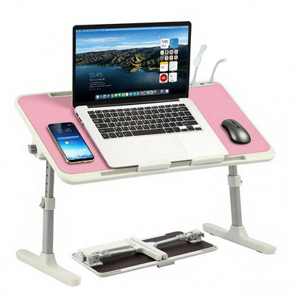 ⏰ Clearance sale ends today!💻 Adjustable Laptop Lap Desk with USB Ports, Mini Fan & LED Light | Foldable Bed Tray with Storage Drawer