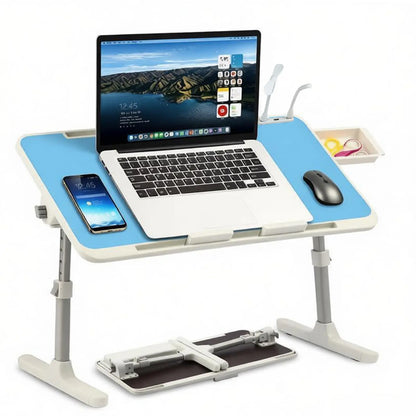 ⏰ Clearance sale ends today!💻 Adjustable Laptop Lap Desk with USB Ports, Mini Fan & LED Light | Foldable Bed Tray with Storage Drawer