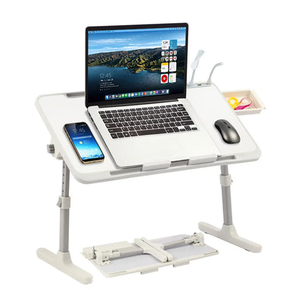⏰ Clearance sale ends today!💻 Adjustable Laptop Lap Desk with USB Ports, Mini Fan & LED Light | Foldable Bed Tray with Storage Drawer