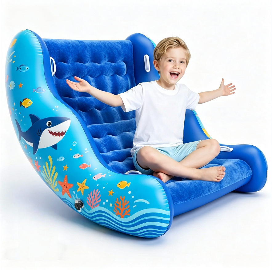 🧸 Inflatable Sensory Rocking Chair for Kids | Montessori Air Cloud Rocker Sofa for Ages 3–8,Sensory Room Supply for Autism ADHD, Premium Leak-Proof PVC, Portable Inflation, Self-Soothing Motor Skills Training Birthday Cool Gift.