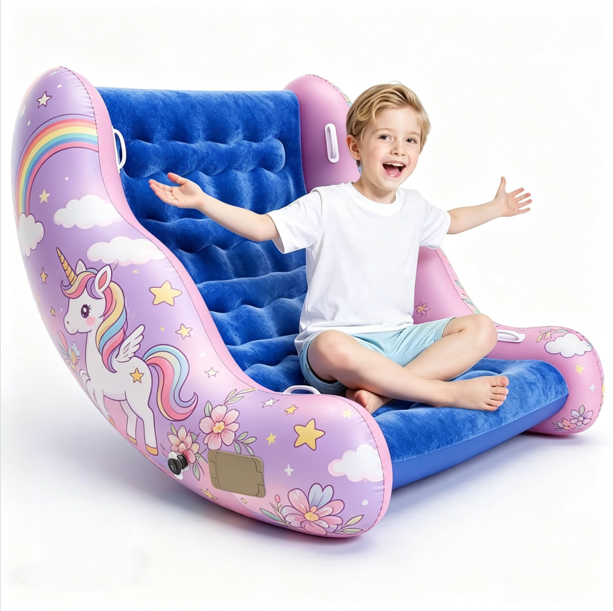 🧸 Inflatable Sensory Rocking Chair for Kids | Montessori Air Cloud Rocker Sofa for Ages 3–8,Sensory Room Supply for Autism ADHD, Premium Leak-Proof PVC, Portable Inflation, Self-Soothing Motor Skills Training Birthday Cool Gift.