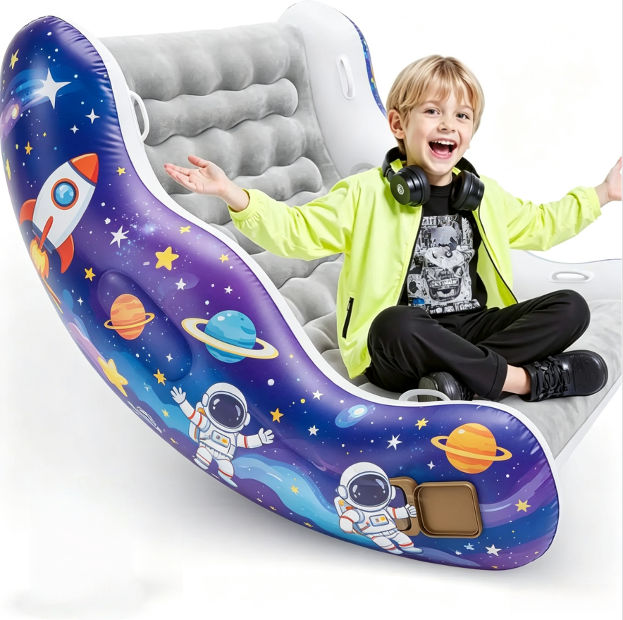 🧸 Inflatable Sensory Rocking Chair for Kids | Montessori Air Cloud Rocker Sofa for Ages 3–8,Sensory Room Supply for Autism ADHD, Premium Leak-Proof PVC, Portable Inflation, Self-Soothing Motor Skills Training Birthday Cool Gift.