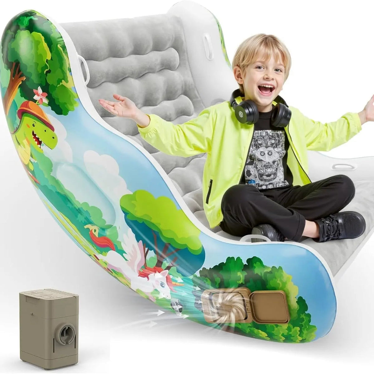 🧸 Inflatable Sensory Rocking Chair for Kids | Montessori Air Cloud Rocker Sofa for Ages 3–8,Sensory Room Supply for Autism ADHD, Premium Leak-Proof PVC, Portable Inflation, Self-Soothing Motor Skills Training Birthday Cool Gift.