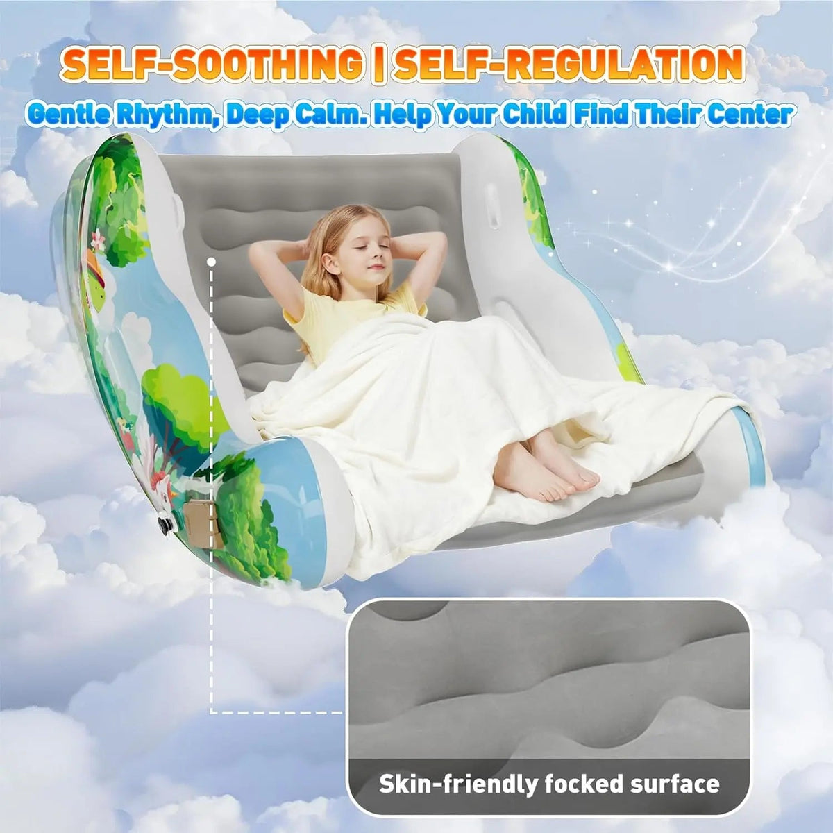 🧸 Inflatable Sensory Rocking Chair for Kids | Montessori Air Cloud Rocker Sofa for Ages 3–8,Sensory Room Supply for Autism ADHD, Premium Leak-Proof PVC, Portable Inflation, Self-Soothing Motor Skills Training Birthday Cool Gift.