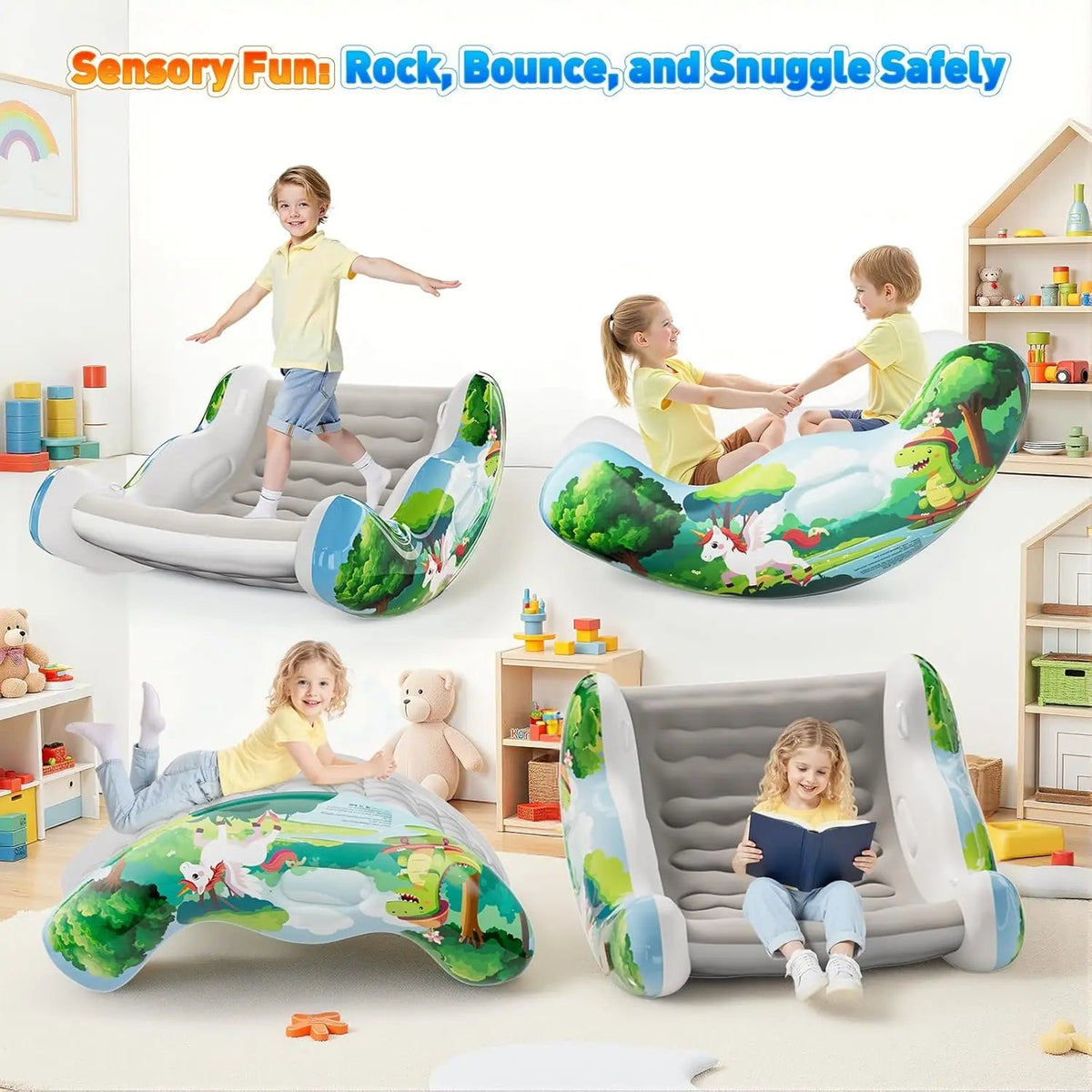 🧸 Inflatable Sensory Rocking Chair for Kids | Montessori Air Cloud Rocker Sofa for Ages 3–8,Sensory Room Supply for Autism ADHD, Premium Leak-Proof PVC, Portable Inflation, Self-Soothing Motor Skills Training Birthday Cool Gift.