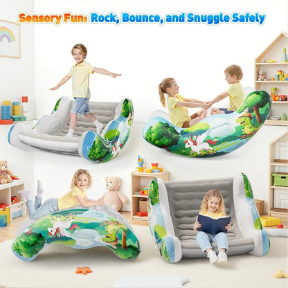 🧸 Inflatable Sensory Rocking Chair for Kids | Montessori Air Cloud Rocker Sofa for Ages 3–8,Sensory Room Supply for Autism ADHD, Premium Leak-Proof PVC, Portable Inflation, Self-Soothing Motor Skills Training Birthday Cool Gift.