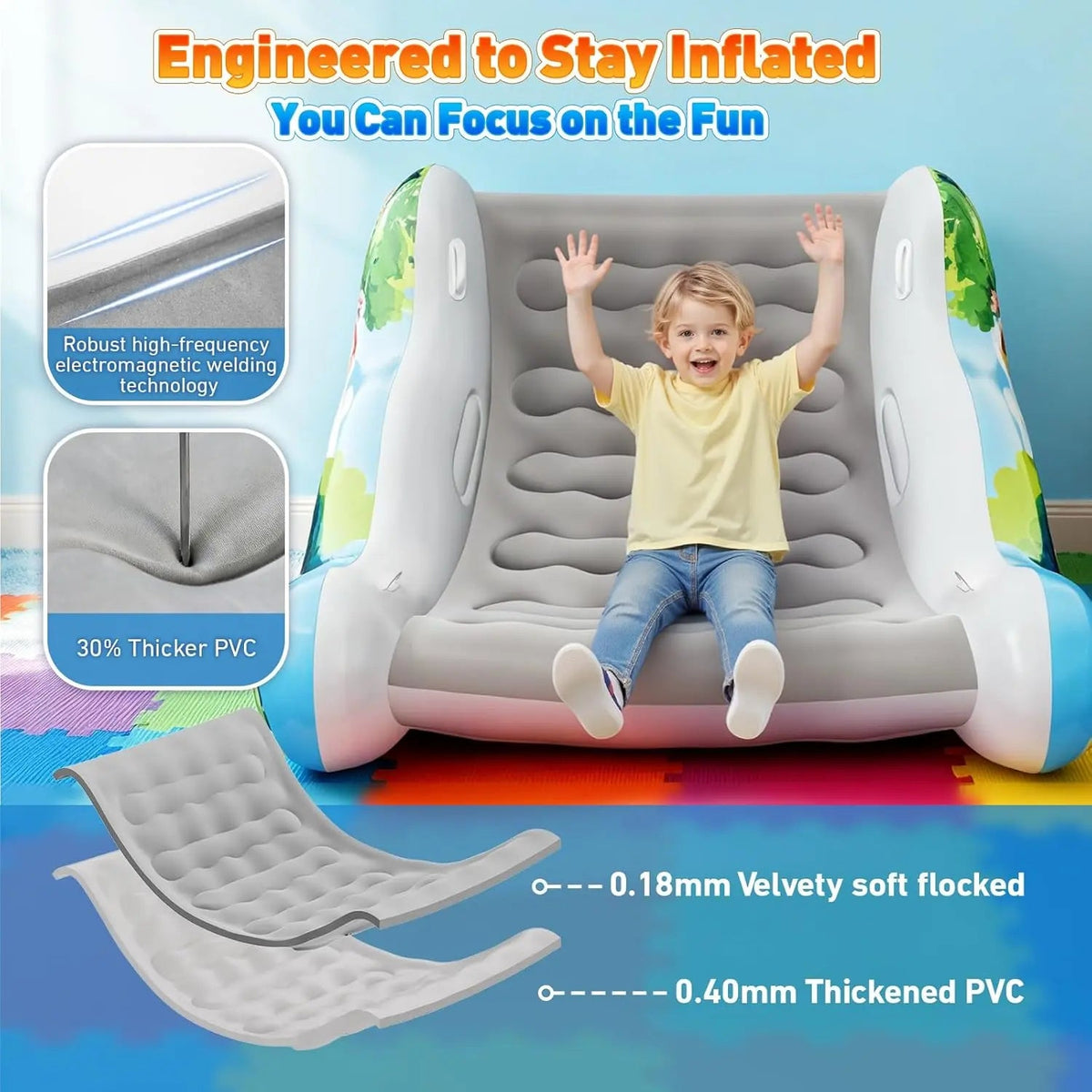 🧸 Inflatable Sensory Rocking Chair for Kids | Montessori Air Cloud Rocker Sofa for Ages 3–8,Sensory Room Supply for Autism ADHD, Premium Leak-Proof PVC, Portable Inflation, Self-Soothing Motor Skills Training Birthday Cool Gift.