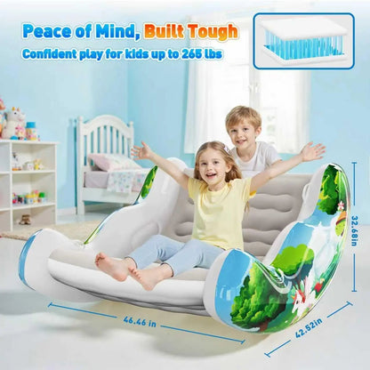 🧸 Inflatable Sensory Rocking Chair for Kids | Montessori Air Cloud Rocker Sofa for Ages 3–8,Sensory Room Supply for Autism ADHD, Premium Leak-Proof PVC, Portable Inflation, Self-Soothing Motor Skills Training Birthday Cool Gift.